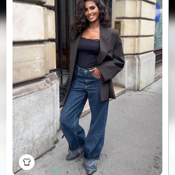 Zara WIDE LEG HIGH WAIST TURNED UP JEANS Blue - Picture 3 of 16